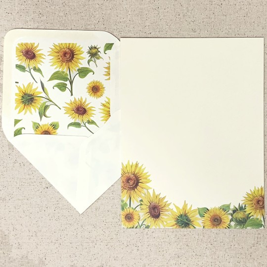Italian Stationery Letter Writing Set in Portfolio ~ 10 sheets + 10 envelopes ~ Yellow Sunflowers